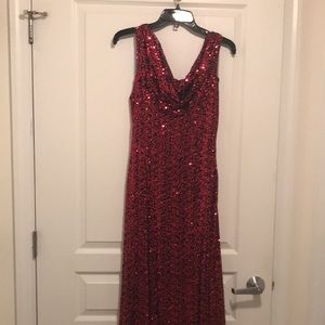 Red Sparkly with black background Sleeveless Maxi Party/Holiday Dress